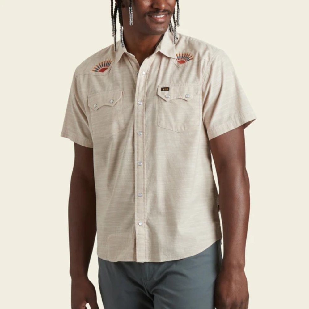 Howler Brothers Crosscut Deluxe Shortsleeve Rising Suns Chardonnay Slub Size L